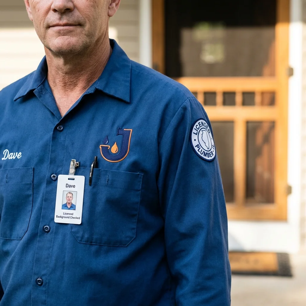 Licensed plumber showing ID badge in Lyndonville, VT