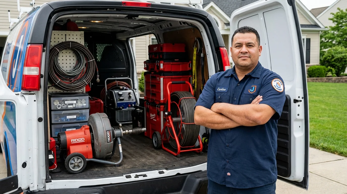 Professional drain cleaning equipment and Johns Plumbing LLC plumber in Lyndonville