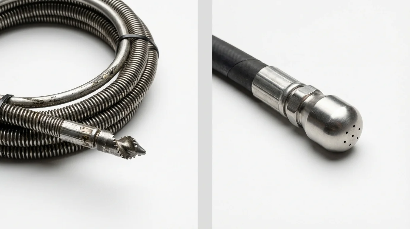 Drain snake cable and hydro jetting nozzle used for drain cleaning in Lyndonville, VT