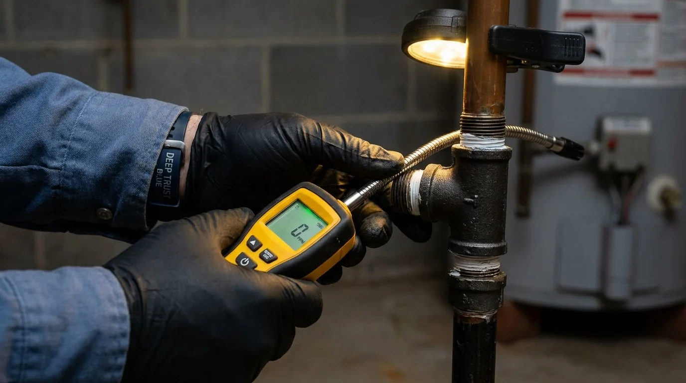 Gas leak detection with electronic sniffer by Johns Plumbing LLC in Lyndonville