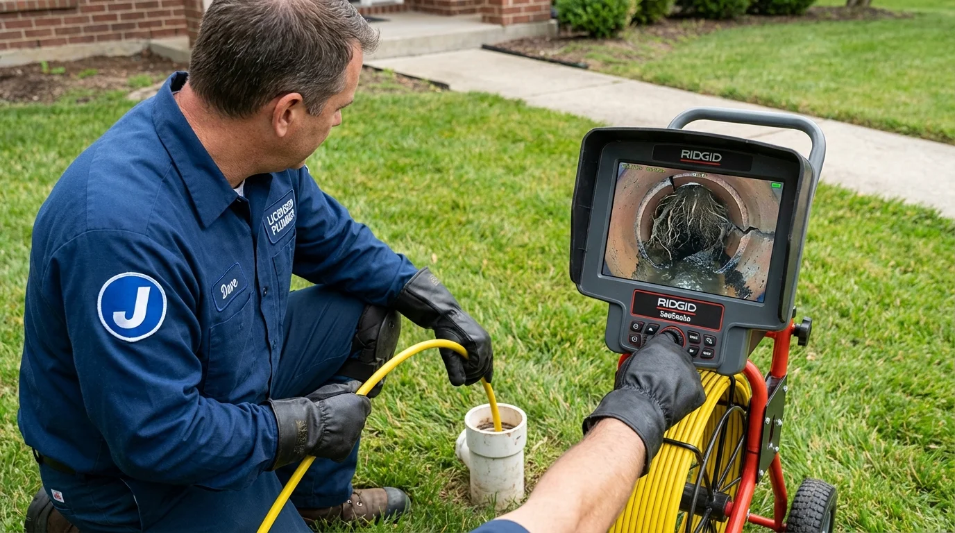 Sewer camera inspection being performed by Johns Plumbing LLC in Lyndonville